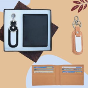 2-in-1 Gift Combo – Gents Wallet & Key Ring (Black _ Camel)