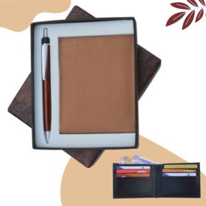 2-in-1 Gift Combo – Gents Wallet & Metal Pen (Black _ Camel)