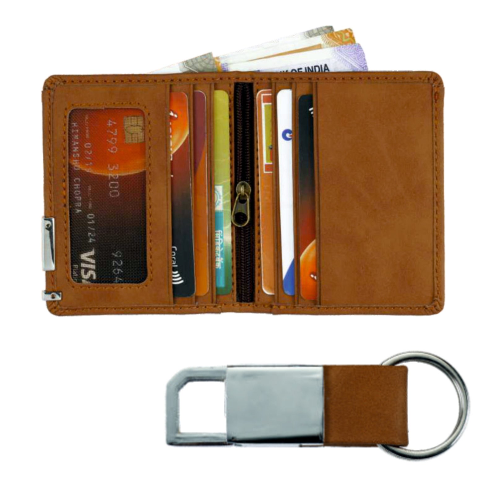 2-in-1 Gift Combo – Mini Unisex Wallet & Key Ring (Tan)