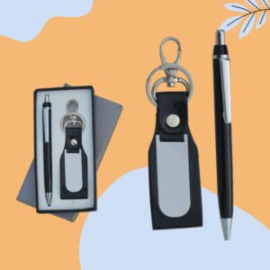 2-in-1 Vegan Leather Gift Combo – Key Ring with Dog Hook & Metal Ball Pen