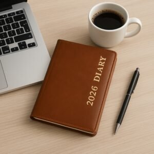 A5 Premium PU Diary 2026 – Vertical Gold Emboss