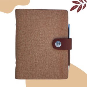 Premium Leather Undated Organizer with Metal Pen – Tan Camel